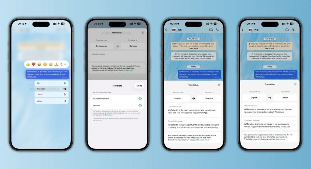 واتساپ آیفون به قابلیت ترجمه با پشتیبانی از 21 زبان مجهز شد