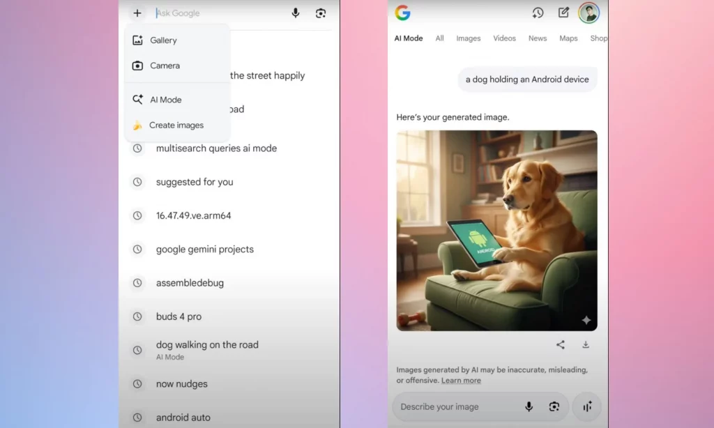 مدل هوش مصنوعی تولید تصویر Nano Banana به اپلیکیشن جستجوی گوگل می‌آید